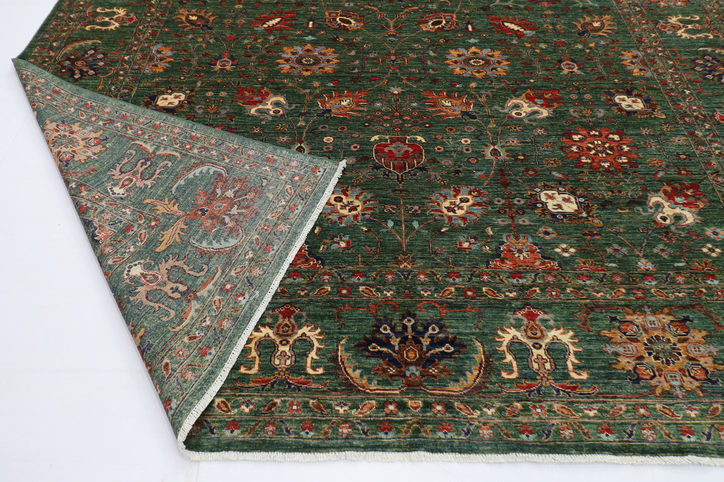 299 x 401 cm | floral Tribal green Area Rug Afghan Hand Knotted veg Dye Wool carpet