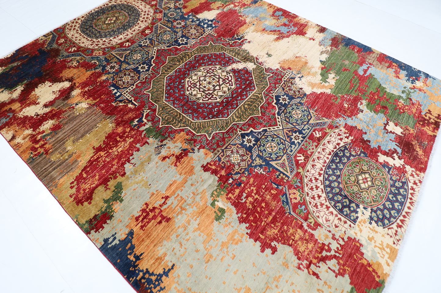 250 x 302 cm | Abstract Design Area Rug Afghan Hand Knotted Veg Dye Wool carpet