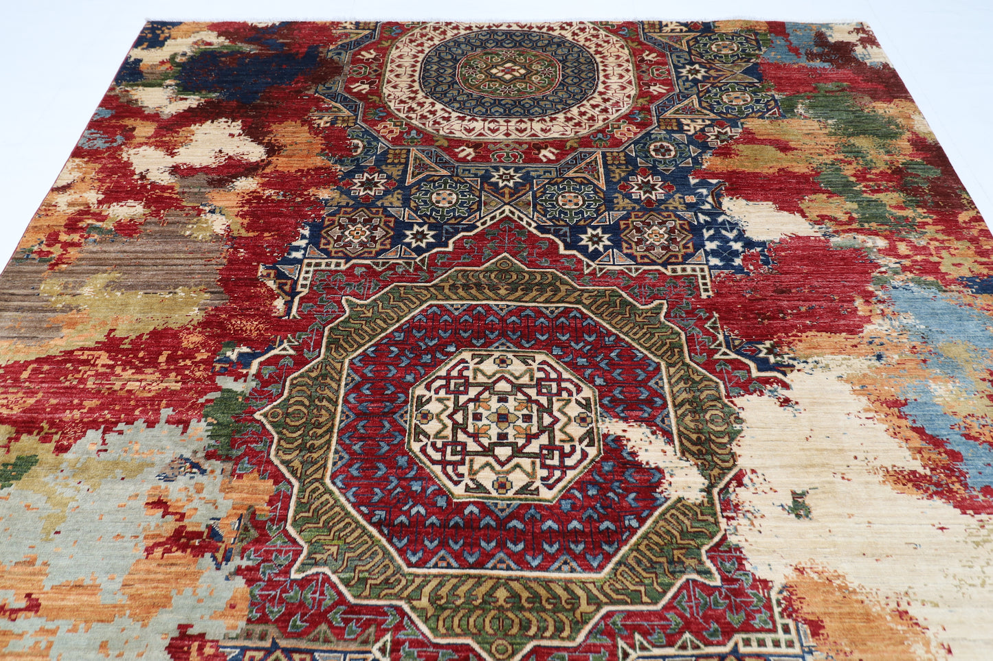 250 x 302 cm | Abstract Design Area Rug Afghan Hand Knotted Veg Dye Wool carpet