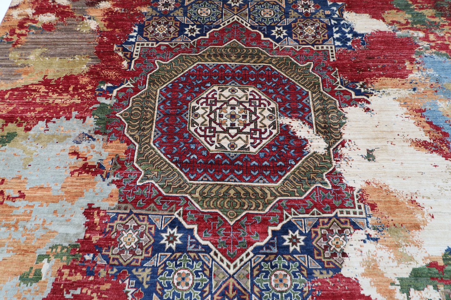 250 x 302 cm | Abstract Design Area Rug Afghan Hand Knotted Veg Dye Wool carpet