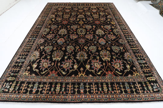 277 x 356 cm | Floral Black Area Rug Afghan Hand Knotted Veg Dye Wool carpet