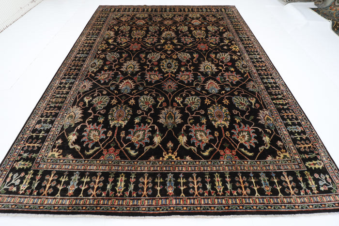 277 x 356 cm | Floral Black Area Rug Afghan Hand Knotted Veg Dye Wool carpet