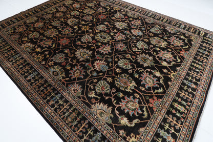 277 x 356 cm | Floral Black Area Rug Afghan Hand Knotted Veg Dye Wool carpet