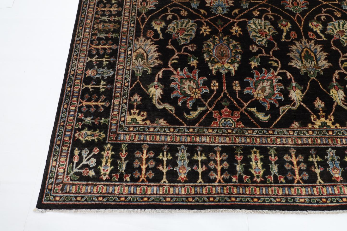 277 x 356 cm | Floral Black Area Rug Afghan Hand Knotted Veg Dye Wool carpet