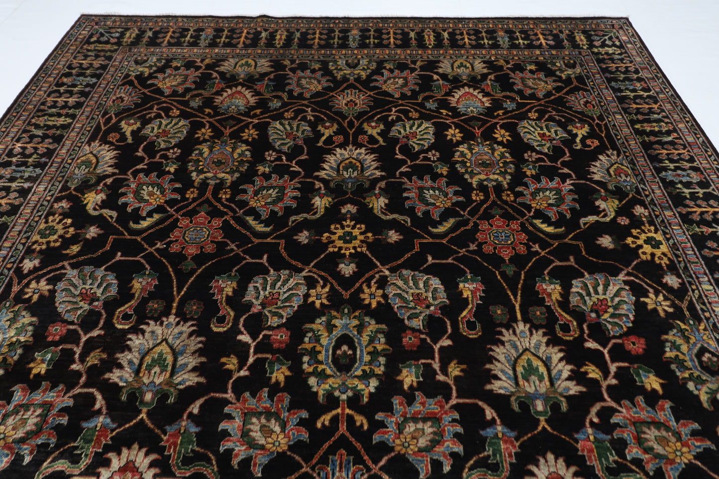 277 x 356 cm | Floral Black Area Rug Afghan Hand Knotted Veg Dye Wool carpet