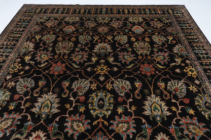 277 x 356 cm | Floral Black Area Rug Afghan Hand Knotted Veg Dye Wool carpet