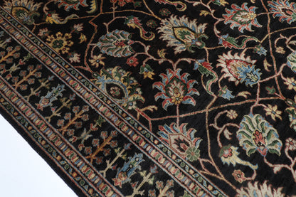 277 x 356 cm | Floral Black Area Rug Afghan Hand Knotted Veg Dye Wool carpet