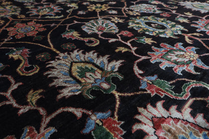 277 x 356 cm | Floral Black Area Rug Afghan Hand Knotted Veg Dye Wool carpet