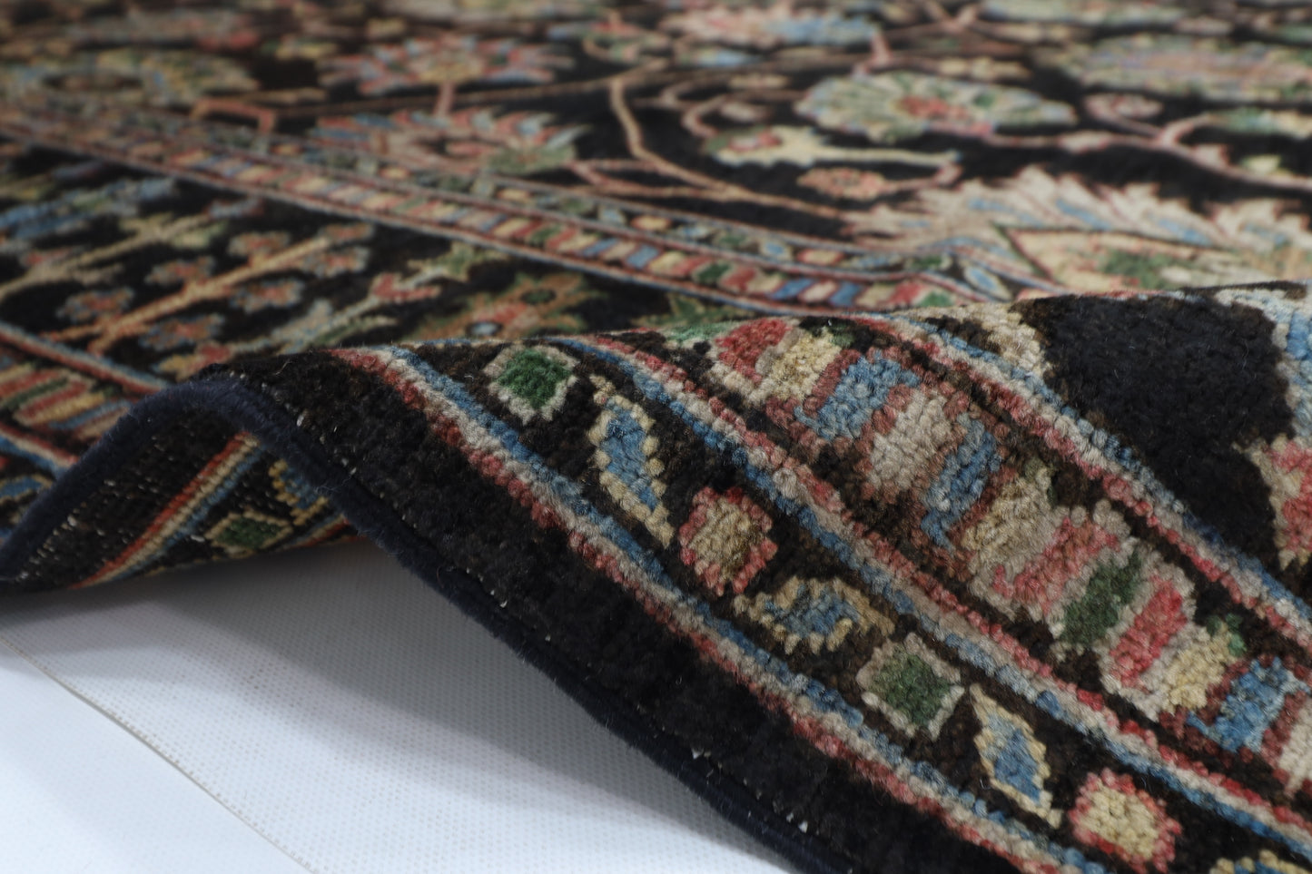 277 x 356 cm | Floral Black Area Rug Afghan Hand Knotted Veg Dye Wool carpet