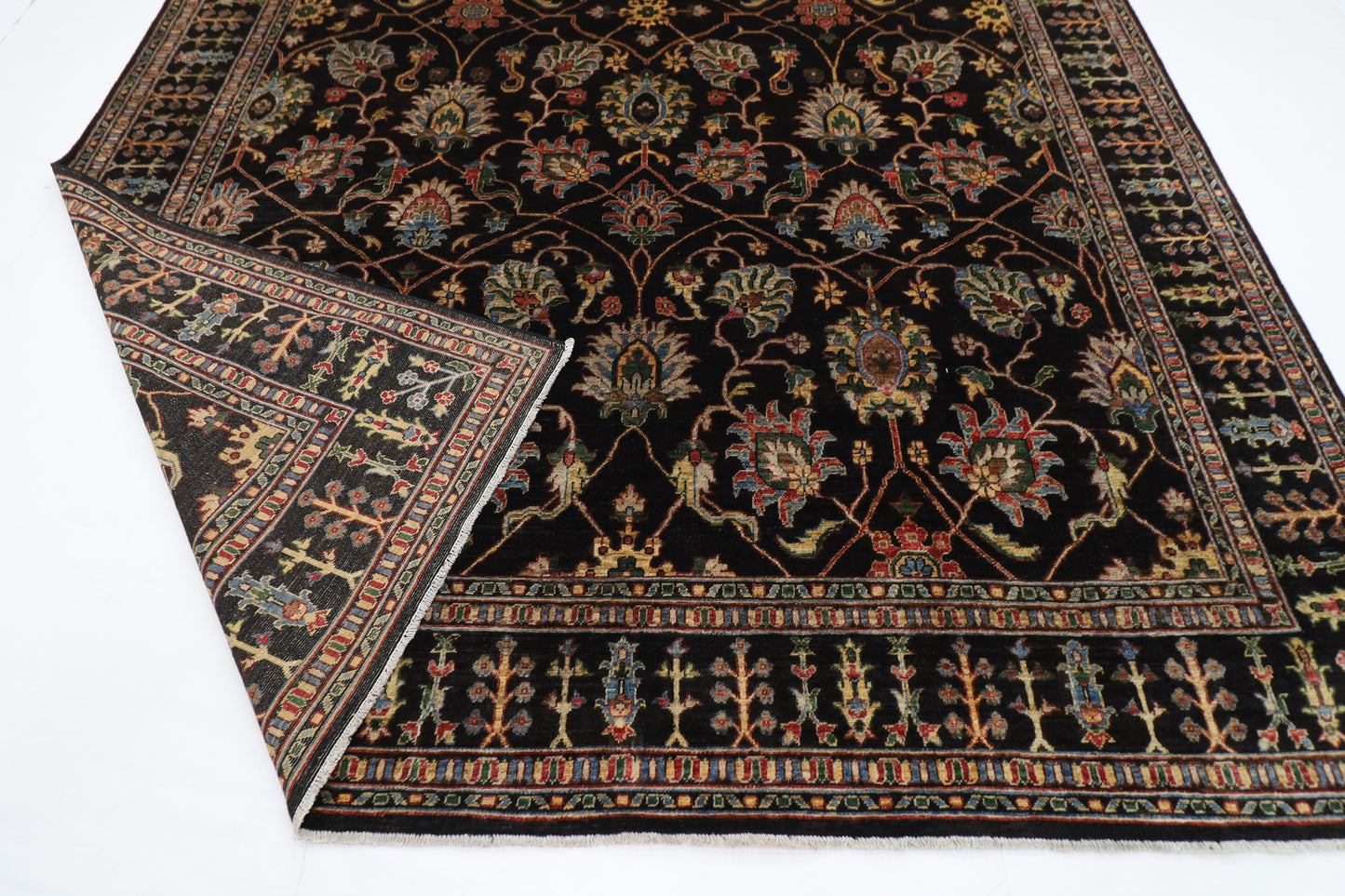 277 x 356 cm | Floral Black Area Rug Afghan Hand Knotted Veg Dye Wool carpet