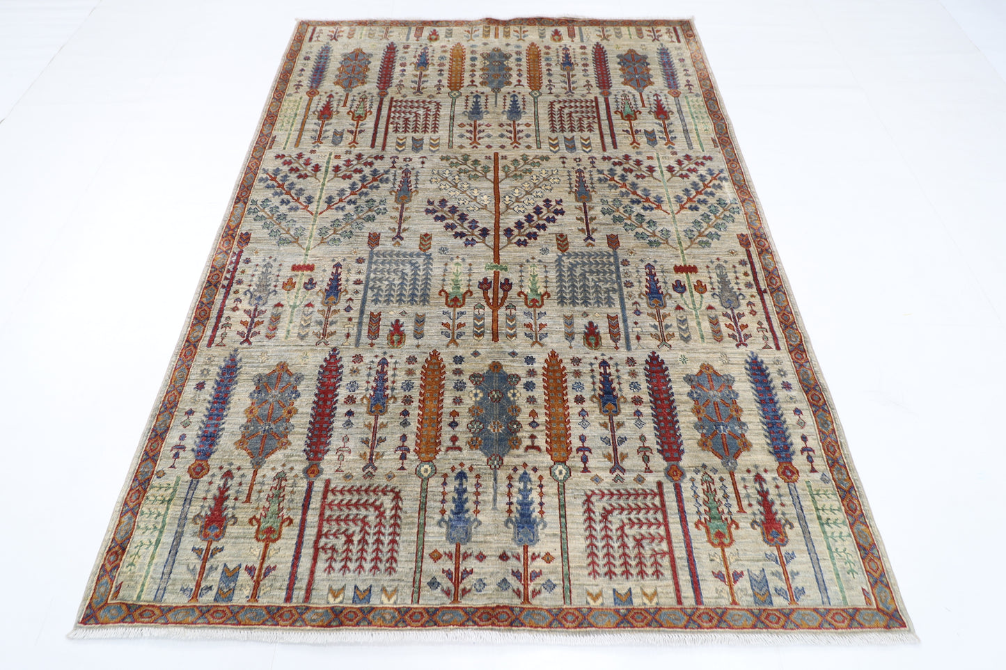 169 x 229 cm | Tree of life Area Rug Afghan Hand Knotted Veg Dye Wool carpet