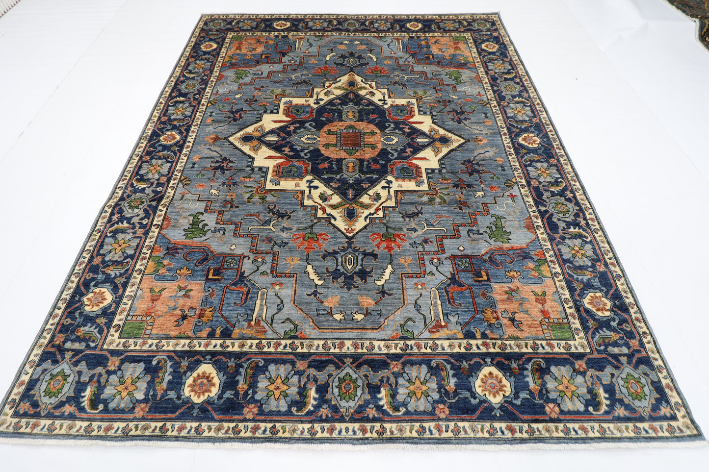 241 x 299 cm | Heriz Gray  Area Rug Afghan Hand Knotted Veg Dye Wool carpet