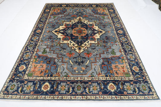241 x 299 cm | Heriz Gray  Area Rug Afghan Hand Knotted Veg Dye Wool carpet