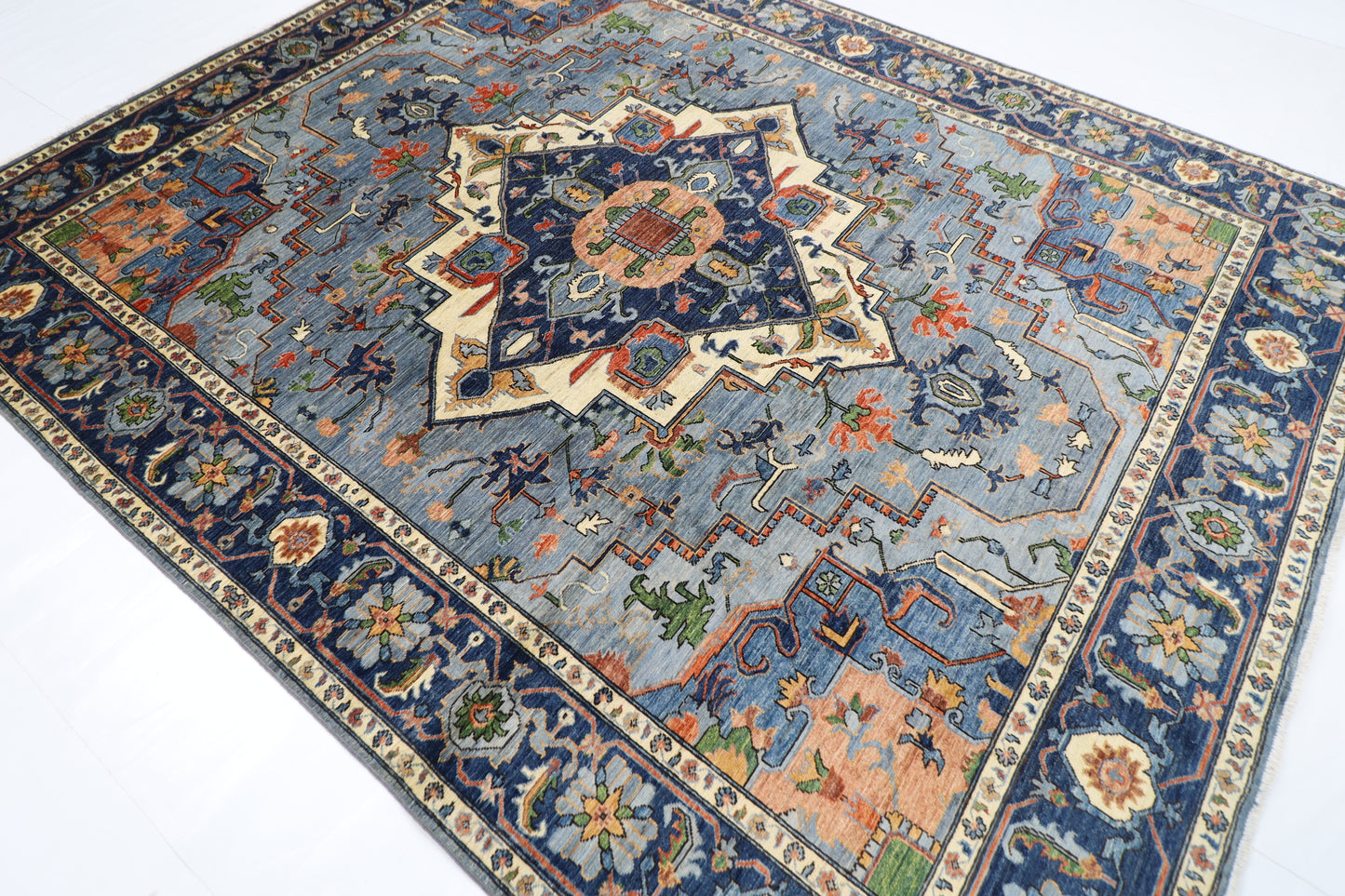 241 x 299 cm | Heriz Gray  Area Rug Afghan Hand Knotted Veg Dye Wool carpet