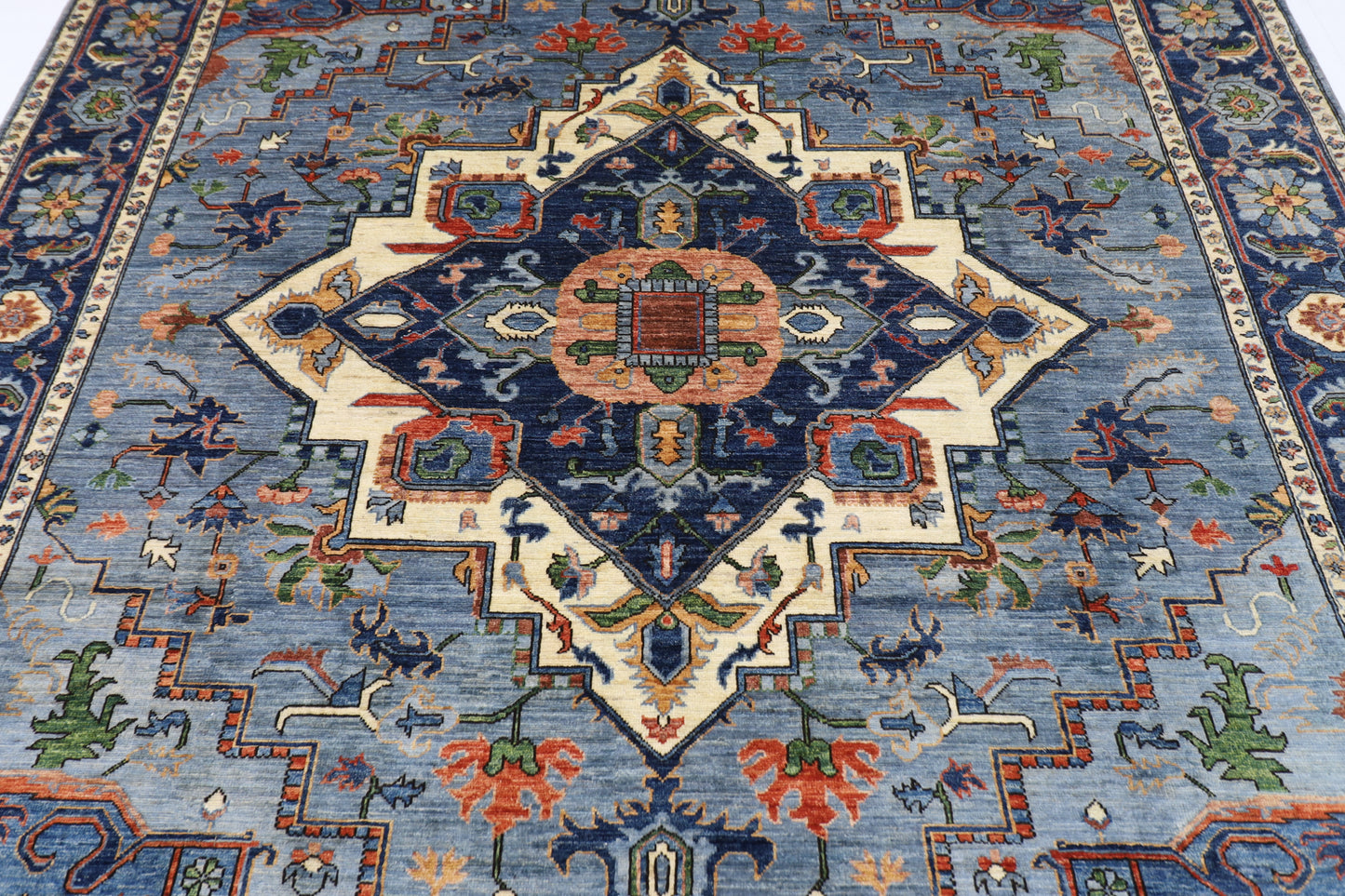 241 x 299 cm | Heriz Gray  Area Rug Afghan Hand Knotted Veg Dye Wool carpet