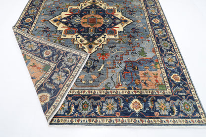 241 x 299 cm | Heriz Gray  Area Rug Afghan Hand Knotted Veg Dye Wool carpet