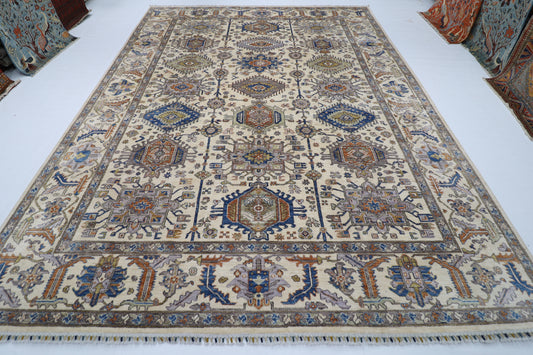270 x 360 cm | Boluchi Style beige large Area Rug Afghan Hand Knotted veg Dye Wool carpet