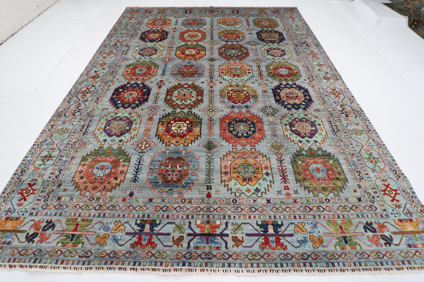 277 x 365 cm | Waziri Gray Area Rug Afghan Hand Knotted Veg Dye Wool carpet
