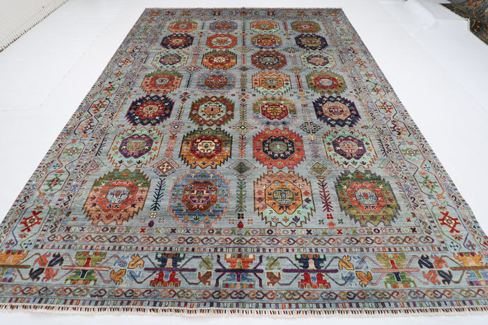 277 x 365 cm | Waziri Gray Area Rug Afghan Hand Knotted Veg Dye Wool carpet