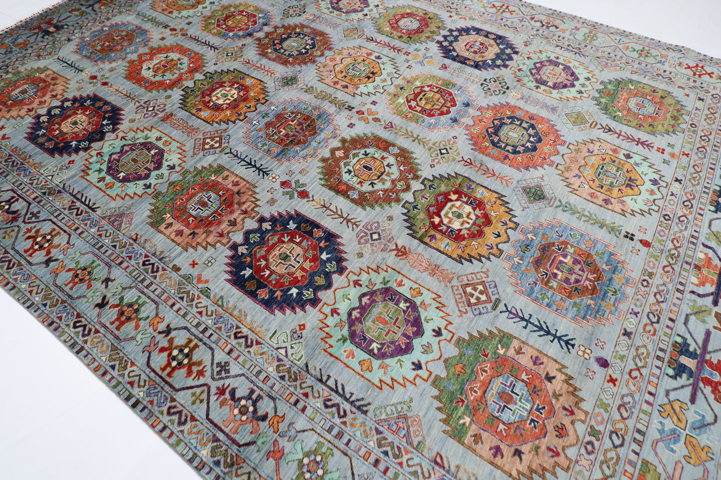 277 x 365 cm | Waziri Gray Area Rug Afghan Hand Knotted Veg Dye Wool carpet