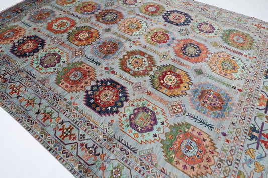277 x 365 cm | Waziri Gray Area Rug Afghan Hand Knotted Veg Dye Wool carpet