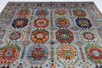 277 x 365 cm | Waziri Gray Area Rug Afghan Hand Knotted Veg Dye Wool carpet