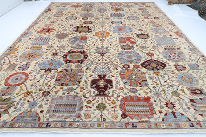 368 x 448 cm | large Serapi Beige Area Rug Afghan Hand Knotted Veg Dye Wool carpet
