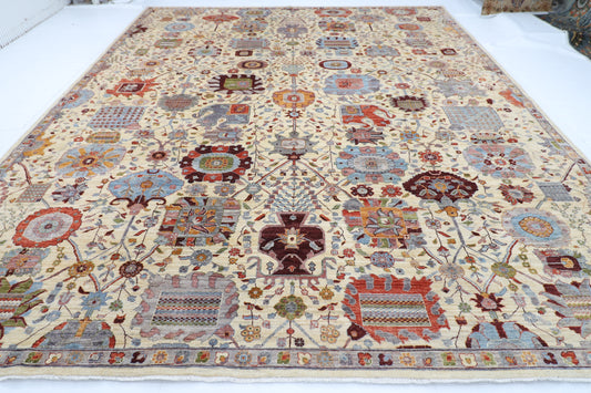 368 x 448 cm | large Serapi Beige Area Rug Afghan Hand Knotted Veg Dye Wool carpet