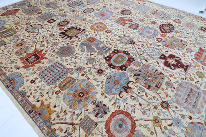 368 x 448 cm | large Serapi Beige Area Rug Afghan Hand Knotted Veg Dye Wool carpet