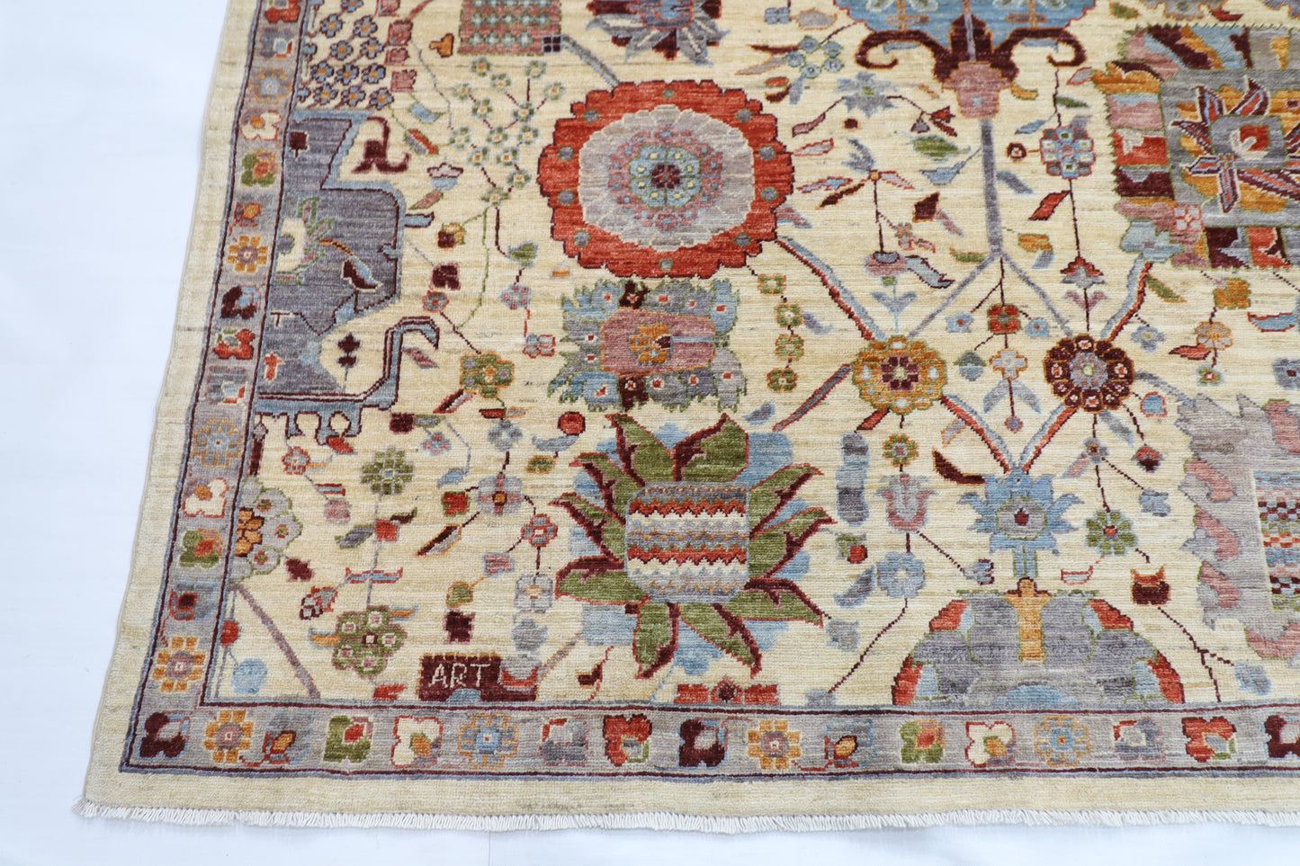 368 x 448 cm | large Serapi Beige Area Rug Afghan Hand Knotted Veg Dye Wool carpet