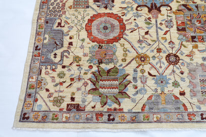 368 x 448 cm | large Serapi Beige Area Rug Afghan Hand Knotted Veg Dye Wool carpet