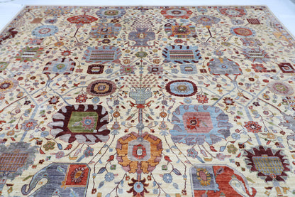368 x 448 cm | large Serapi Beige Area Rug Afghan Hand Knotted Veg Dye Wool carpet