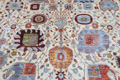368 x 448 cm | large Serapi Beige Area Rug Afghan Hand Knotted Veg Dye Wool carpet