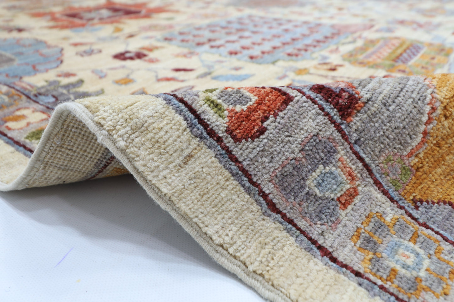 368 x 448 cm | large Serapi Beige Area Rug Afghan Hand Knotted Veg Dye Wool carpet