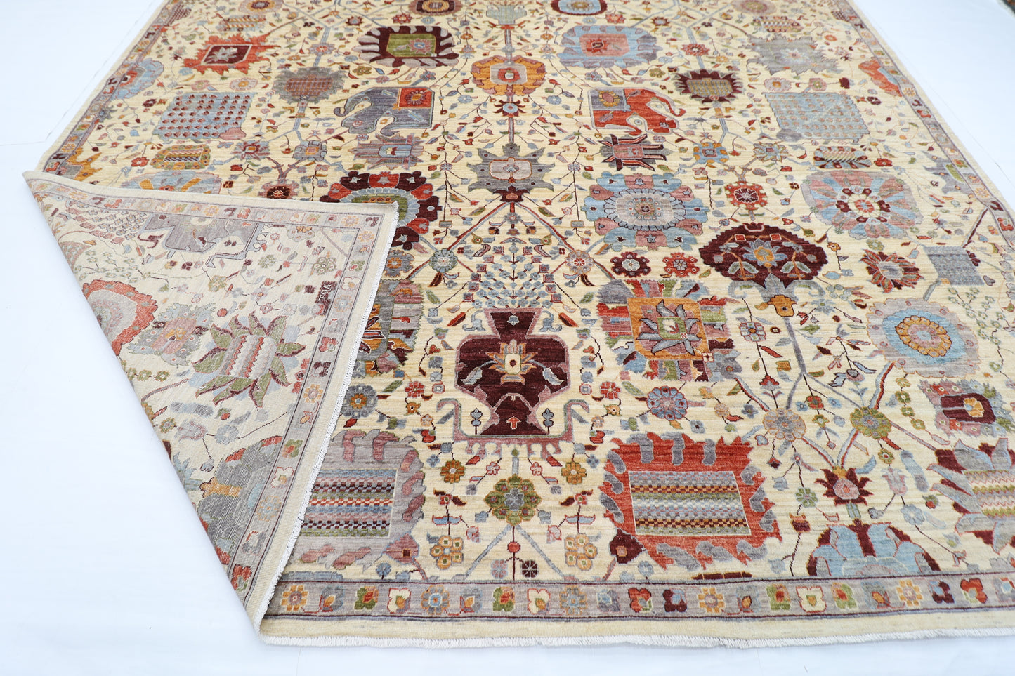 368 x 448 cm | large Serapi Beige Area Rug Afghan Hand Knotted Veg Dye Wool carpet