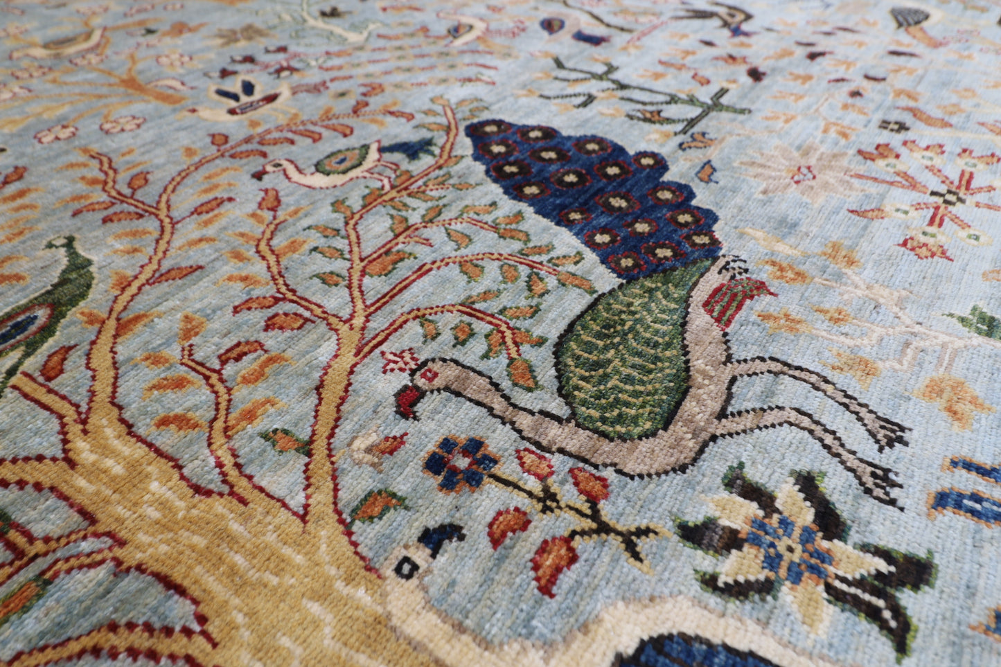 241 x 297 cm | Birds Tree of life Area Rug Afghan Hand Knotted Veg Dye Wool carpet