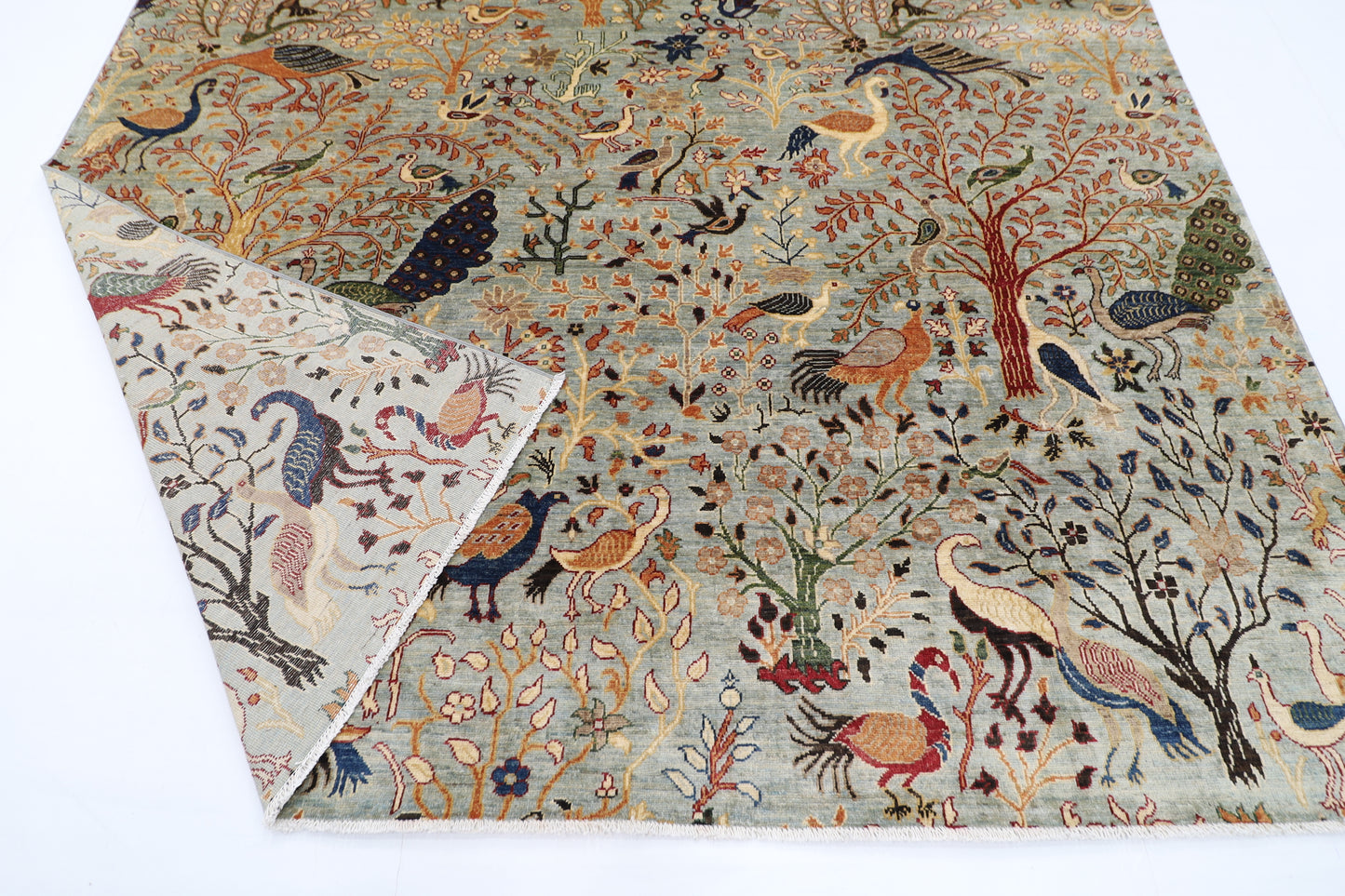 241 x 297 cm | Birds Tree of life Area Rug Afghan Hand Knotted Veg Dye Wool carpet
