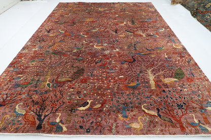 306 x 419 cm | Birds Tree of life Pink Area Rug Afghan Hand Knotted Veg Dye Wool carpet