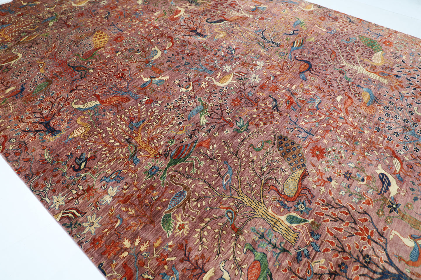 306 x 419 cm | Birds Tree of life Pink Area Rug Afghan Hand Knotted Veg Dye Wool carpet