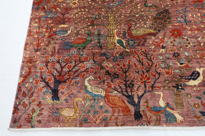 306 x 419 cm | Birds Tree of life Pink Area Rug Afghan Hand Knotted Veg Dye Wool carpet