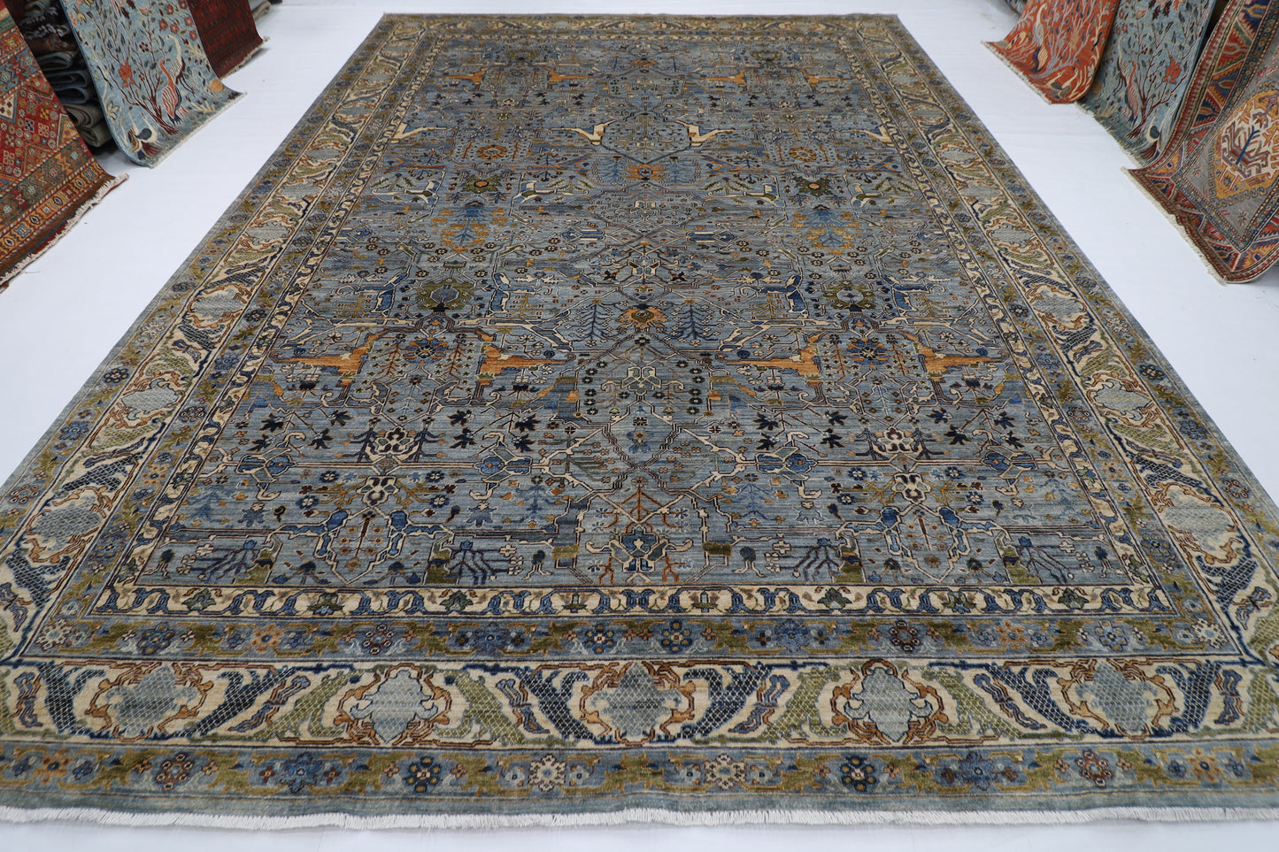 305 x 427 cm | Floral Gray large Area Rug Afghan Hand Knotted veg Dye Wool carpet