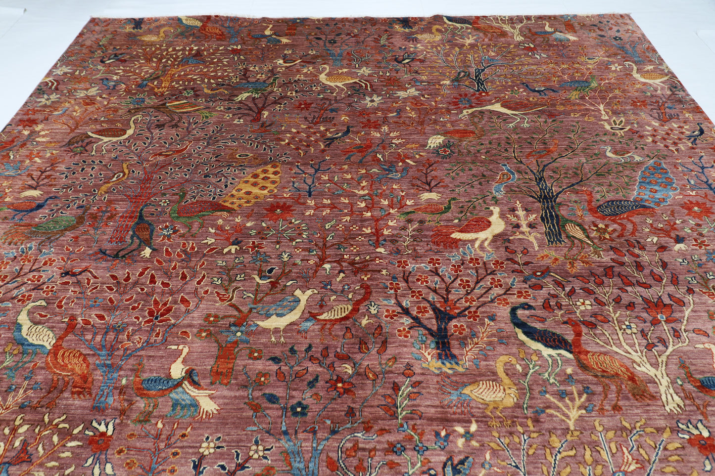 306 x 419 cm | Birds Tree of life Pink Area Rug Afghan Hand Knotted Veg Dye Wool carpet