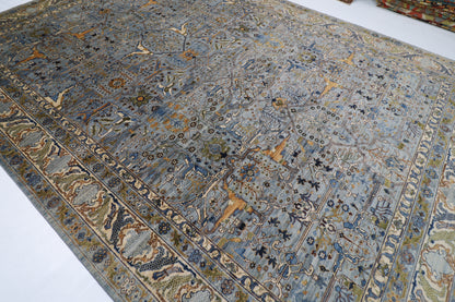 305 x 427 cm | Floral Gray large Area Rug Afghan Hand Knotted veg Dye Wool carpet