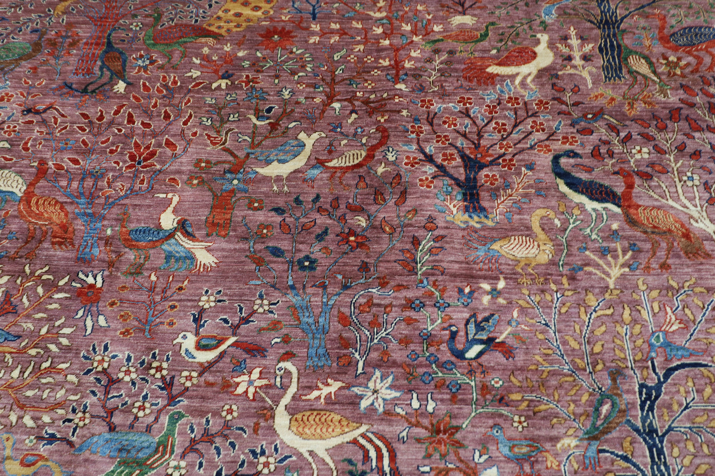 306 x 419 cm | Birds Tree of life Pink Area Rug Afghan Hand Knotted Veg Dye Wool carpet