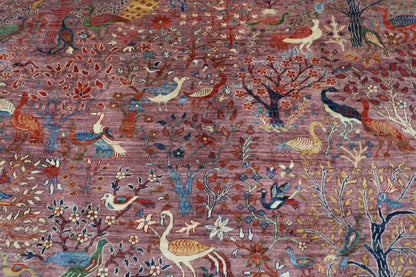 306 x 419 cm | Birds Tree of life Pink Area Rug Afghan Hand Knotted Veg Dye Wool carpet