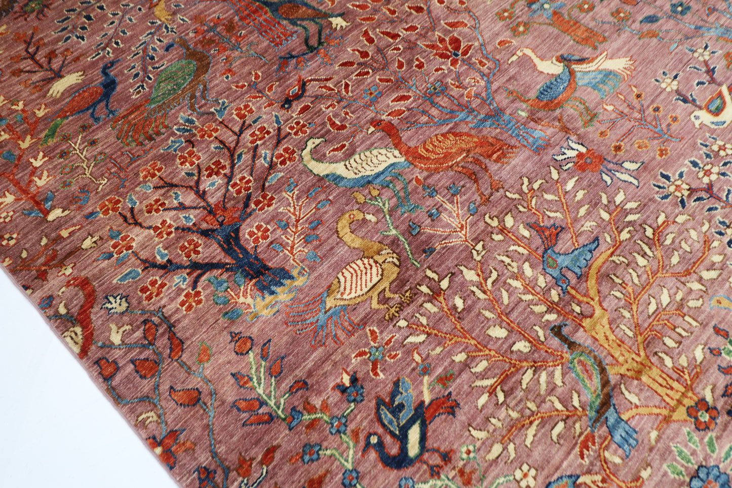 306 x 419 cm | Birds Tree of life Pink Area Rug Afghan Hand Knotted Veg Dye Wool carpet
