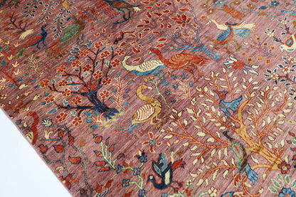 306 x 419 cm | Birds Tree of life Pink Area Rug Afghan Hand Knotted Veg Dye Wool carpet