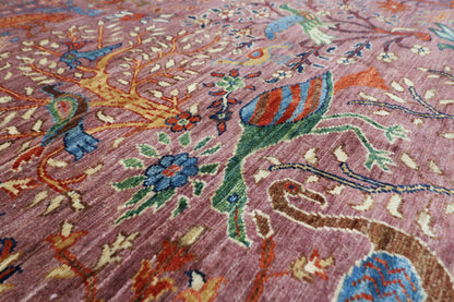 306 x 419 cm | Birds Tree of life Pink Area Rug Afghan Hand Knotted Veg Dye Wool carpet