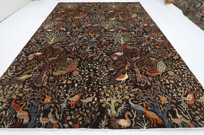 302 x 417 cm | Birds Black Area Rug Afghan Hand Knotted Veg Dye Wool carpet