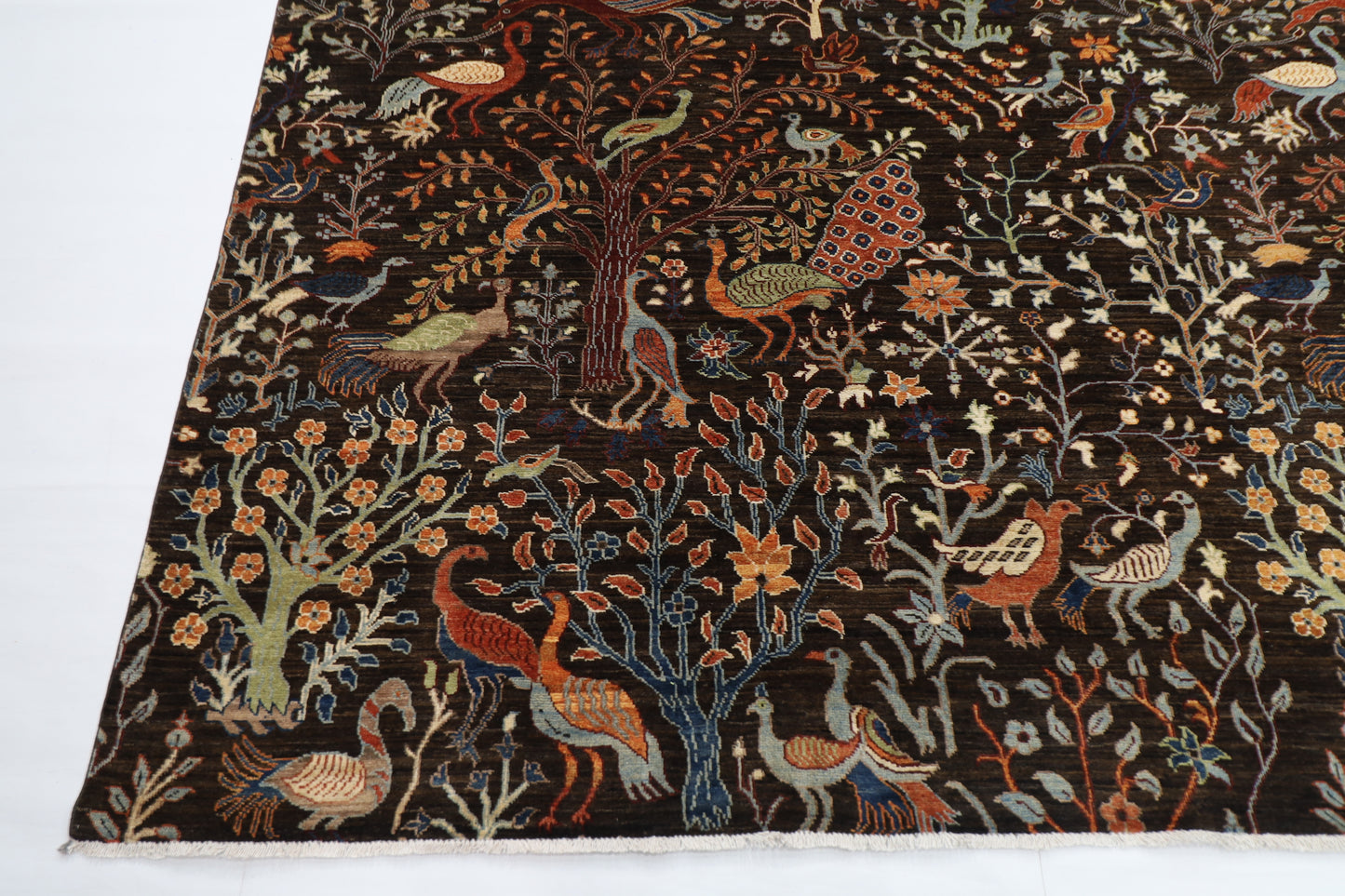 302 x 417 cm | Birds Black Area Rug Afghan Hand Knotted Veg Dye Wool carpet